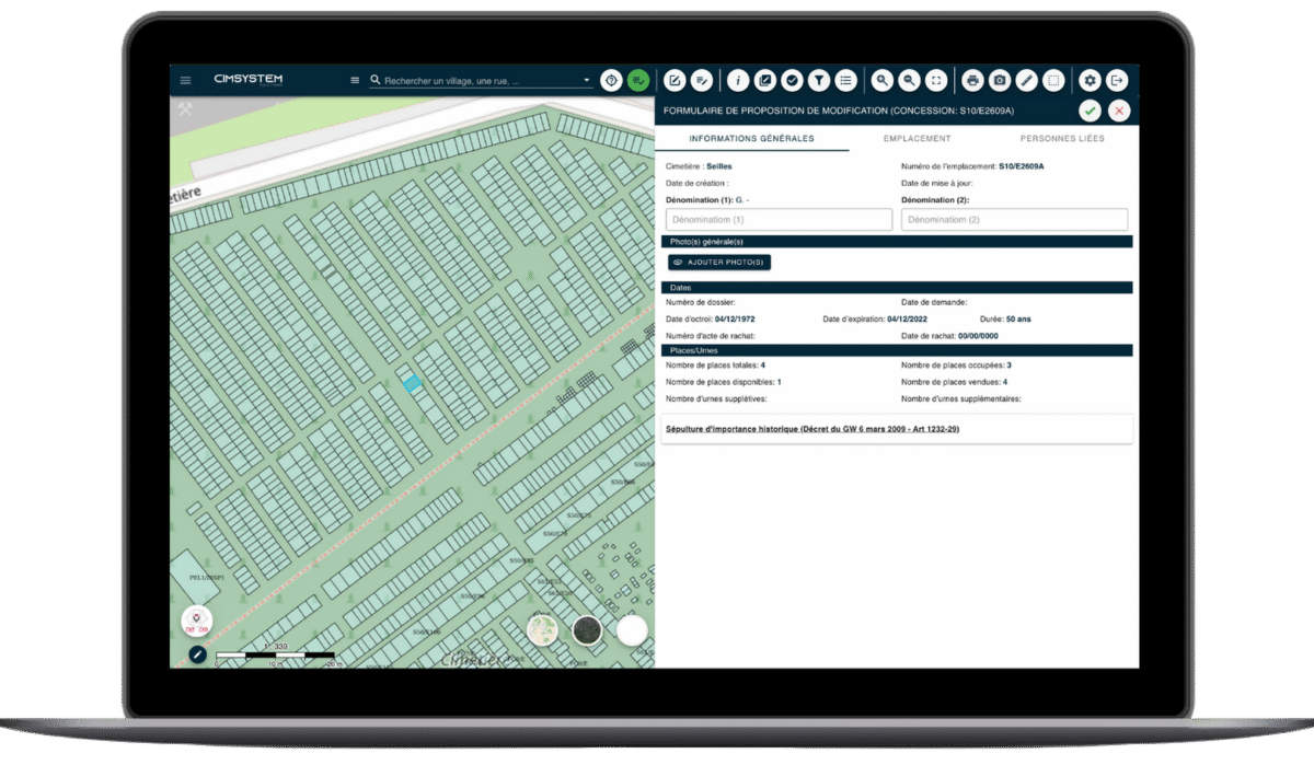 ecran cimetieres gestion des cimetières